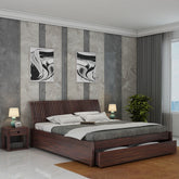 Dumdum Solid Sheesham Wood Bed With One Drawer (Queen Size, Walnut Finish)